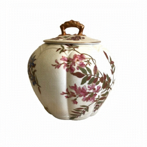 ROYAL Worcester 1890 Hand Painted Melon Ribbed Covered Biscuit Jar
